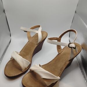 Nicole White Knotted Wedge Sandals with Ankle Strap